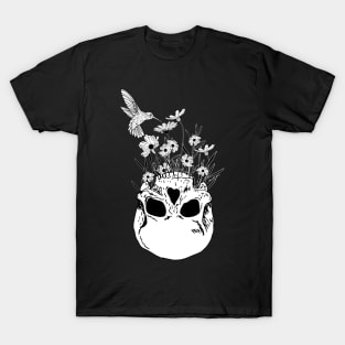 skull, flowers ang bird T-Shirt